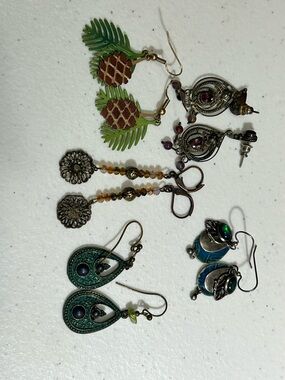 Assorted Women's Green and Brown Boho Pineapple & Teardrop Earrings